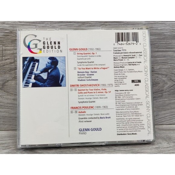 Glenn Gould - String Quartet / Piano Quartet [Used Very Good CD]-Sony Classical - Picture 2 of 4